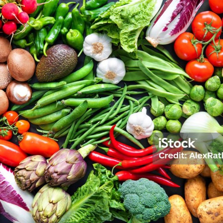 Panoramic food background with assortment of fresh organic vegetables